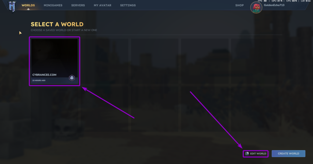 Hytale - Select World - Right Click