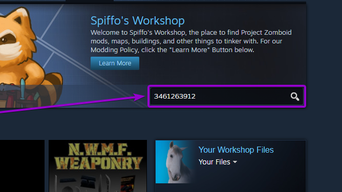 Mod search bar in the Steam Workshop