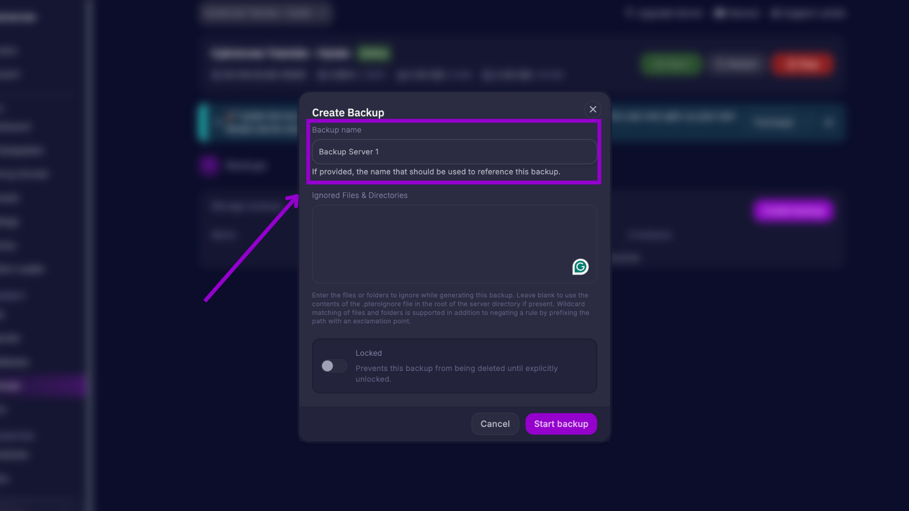 Name Backups Tab Hytale Server Panel