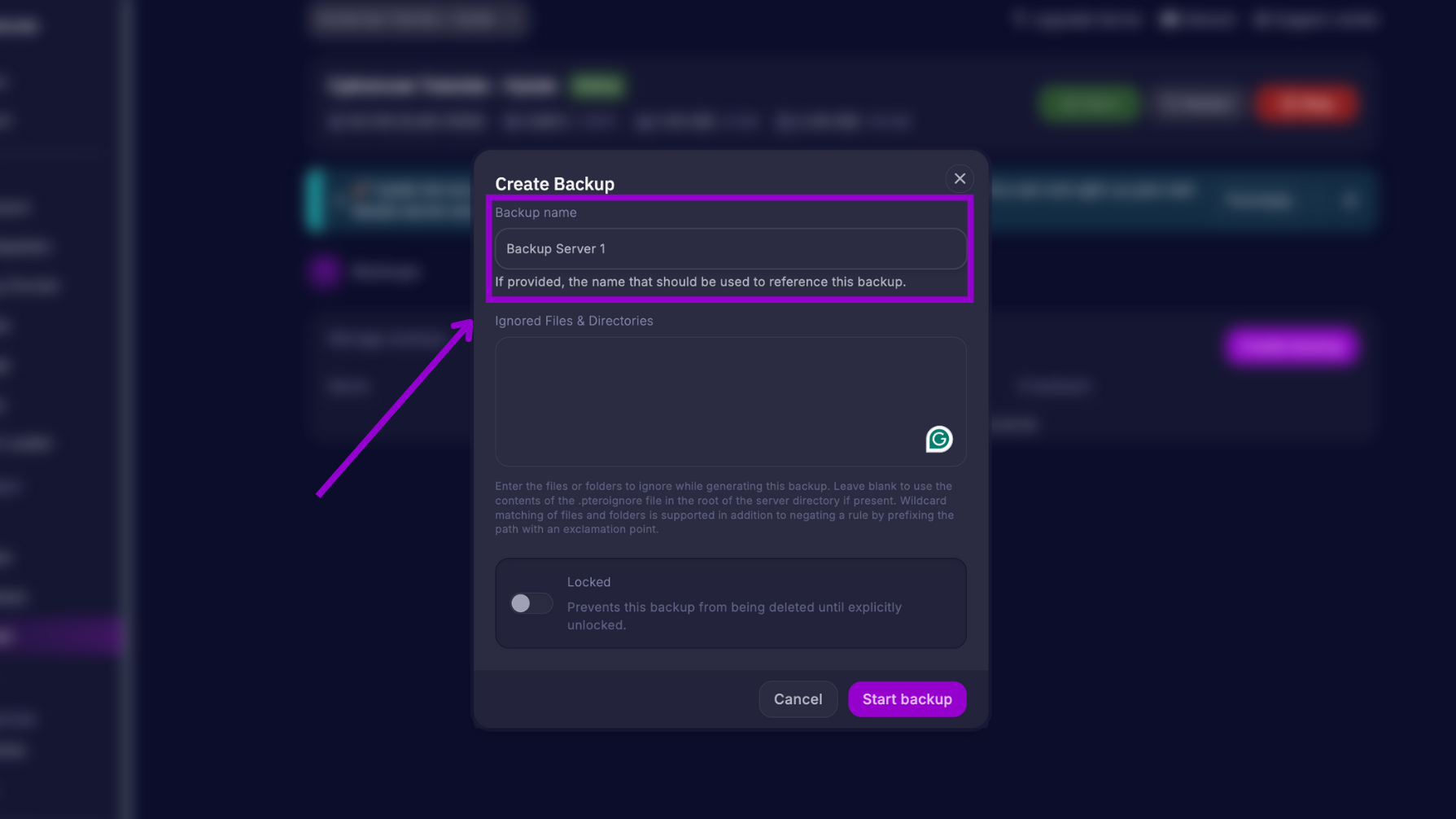 Name Backups Tab Hytale Server Panel
