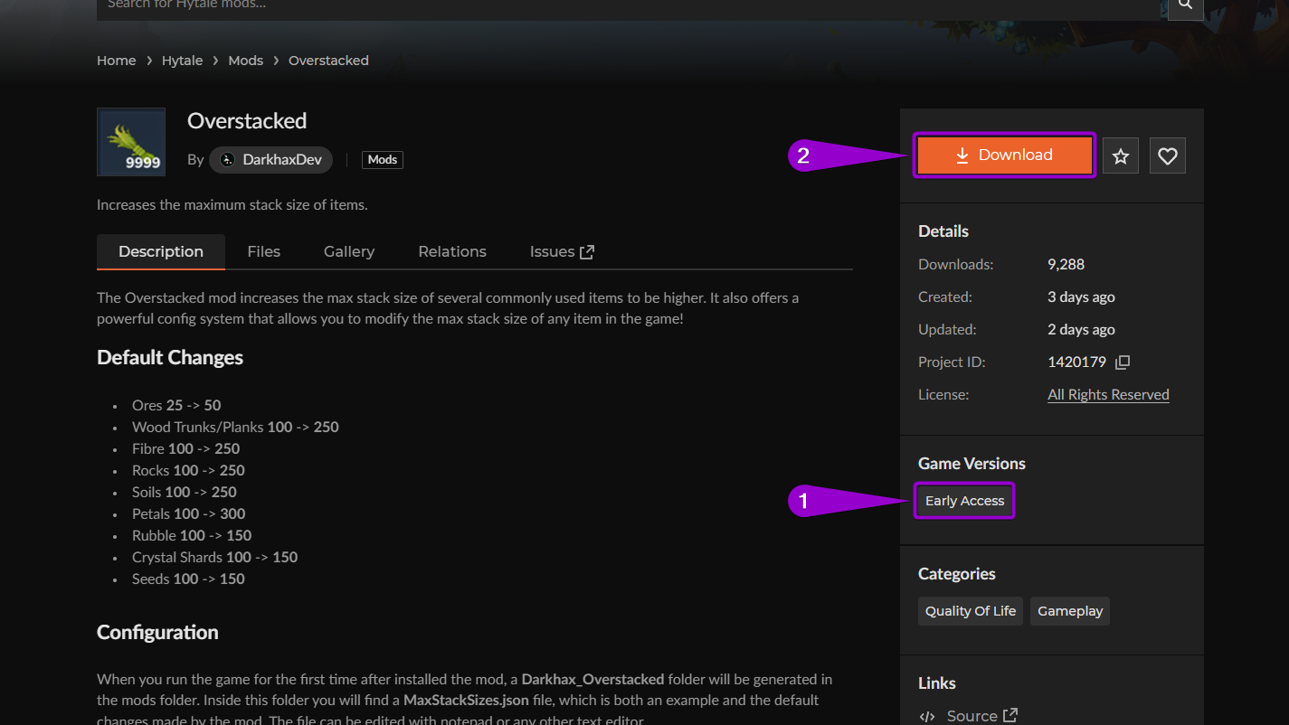 'Overstacked' mod curseforge main page