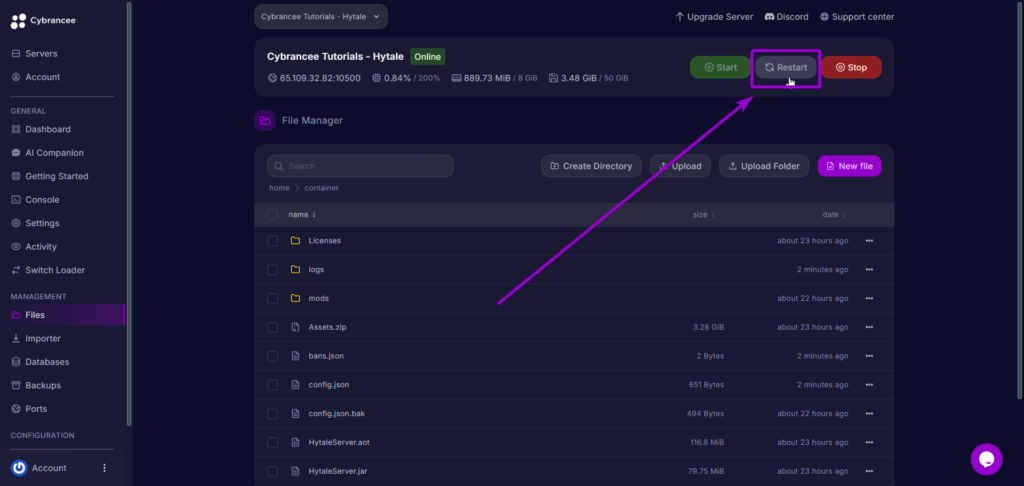 Restarting Hytale Server