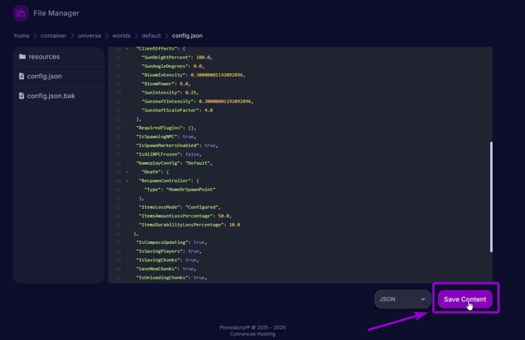 Save Content - Cybrancee - Hytale Panel Connect