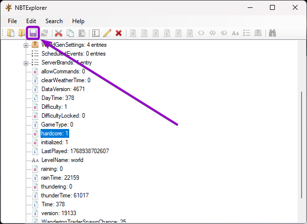 'Save' button - NBTExplorer