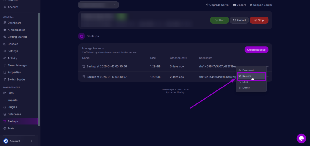 Select Restore - Hytale