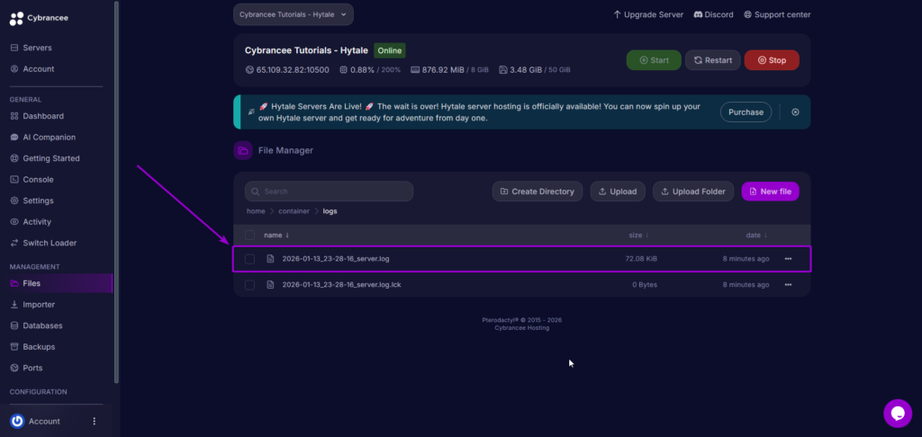 Select Latest Log Hytale
