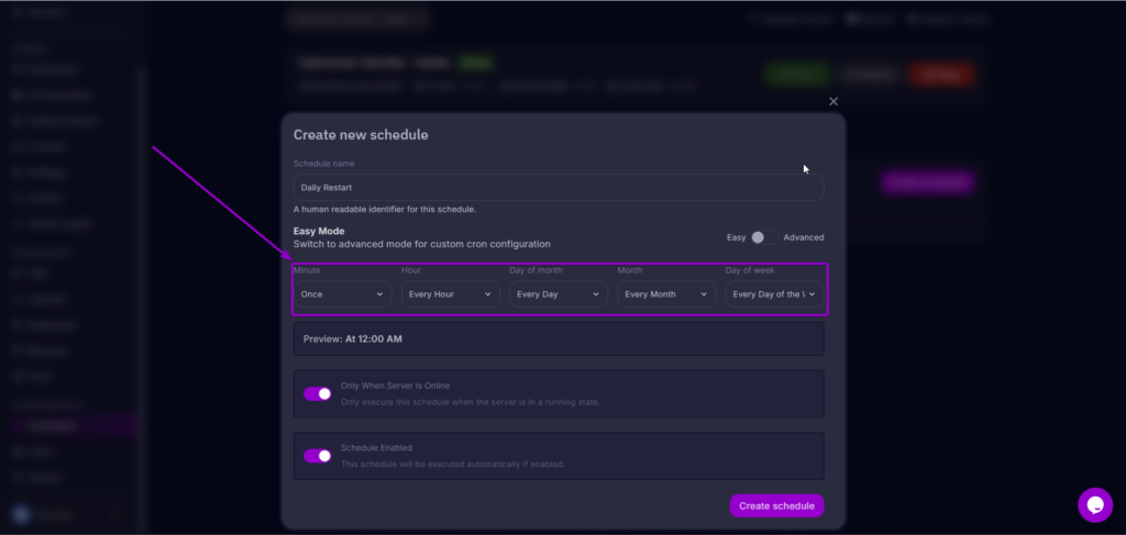 Set Time Slot Restart Hytale