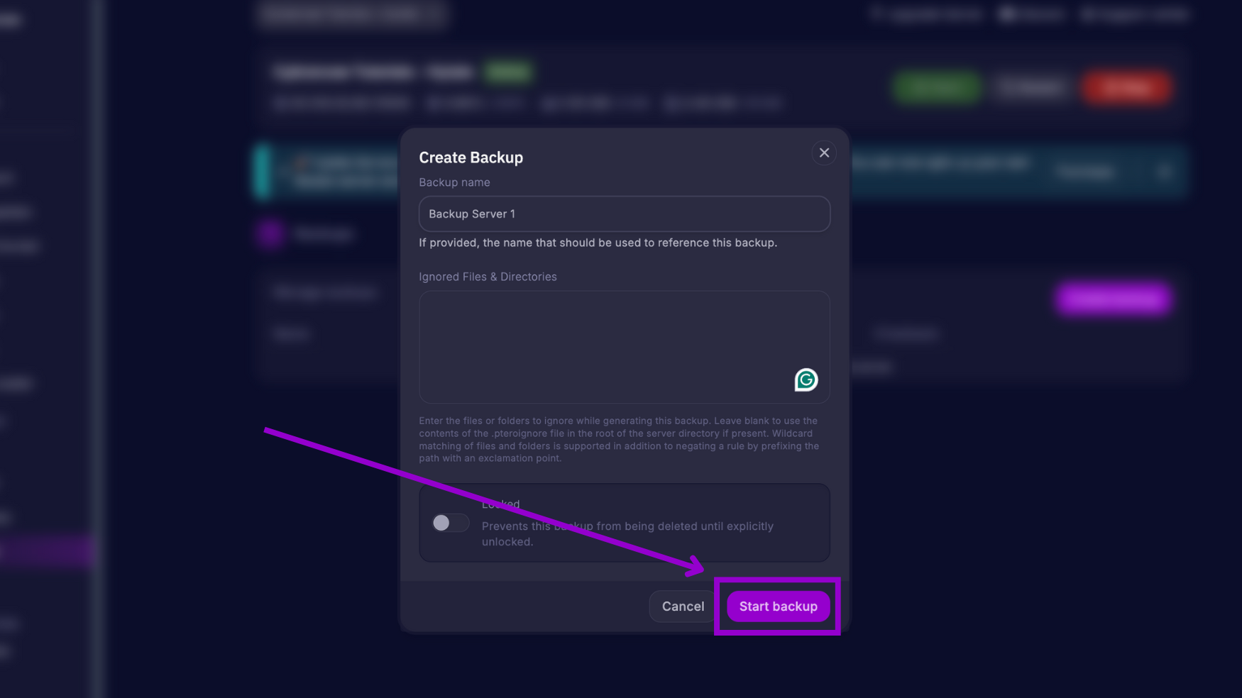Start Backups Tab Hytale Server Panel