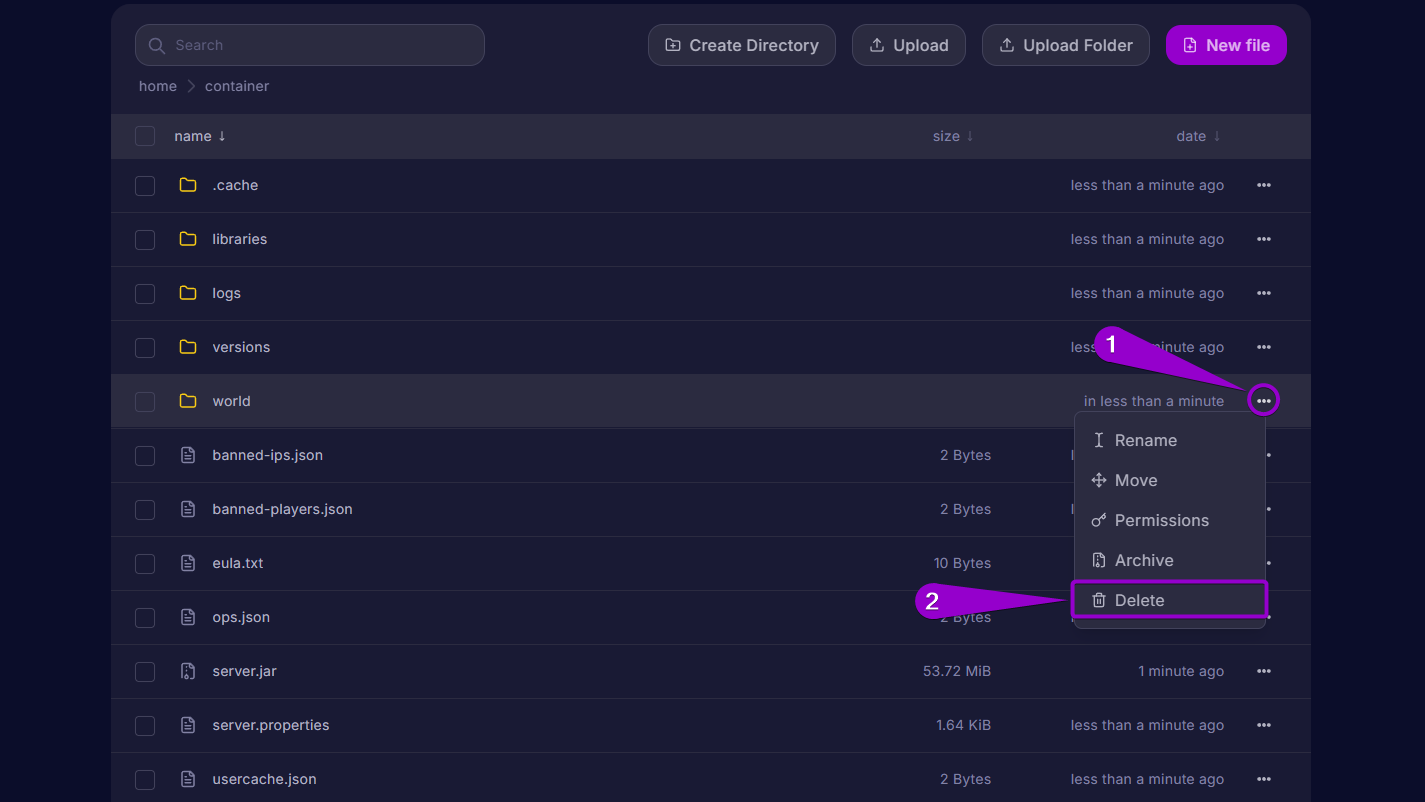Steps to delete a Minecraft world - CB Panel