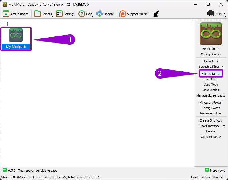 Steps to edit a created instance