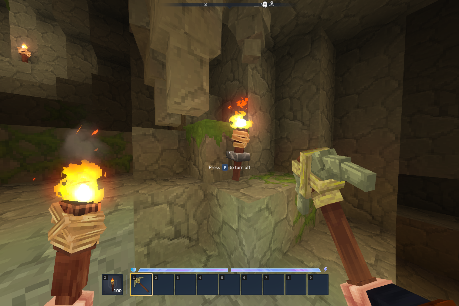 Torch placed with right click while using a pickaxe at the same time