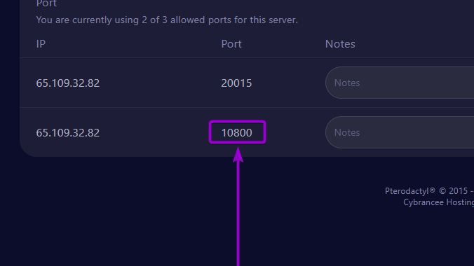 Values ​​of the newly generated port