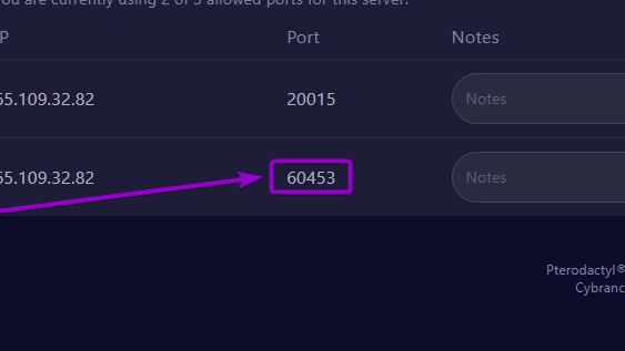 Values ​​of the newly generated port