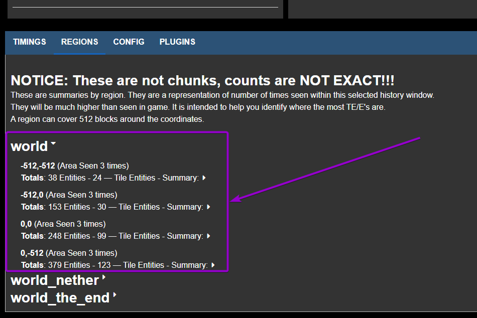 World entity counter section