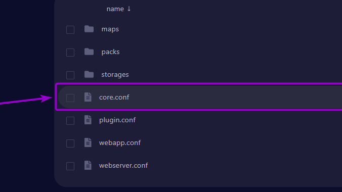 'core' file outlined with arrow