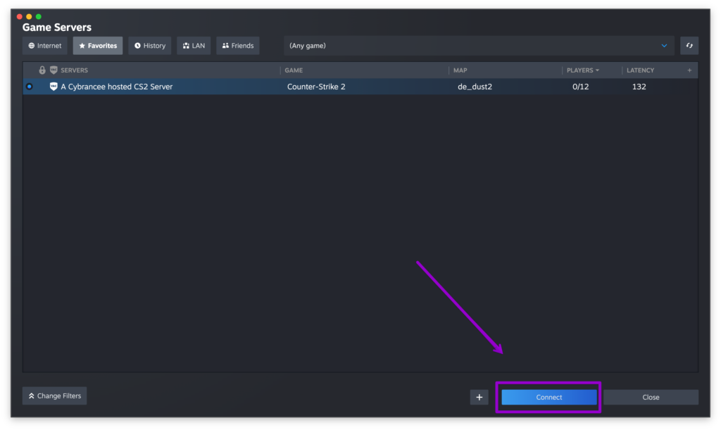 Connecting to a CS2 server
