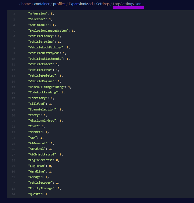 day z log settings file from expansion mod