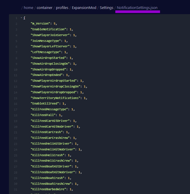day z notification settings file from expansion mod
