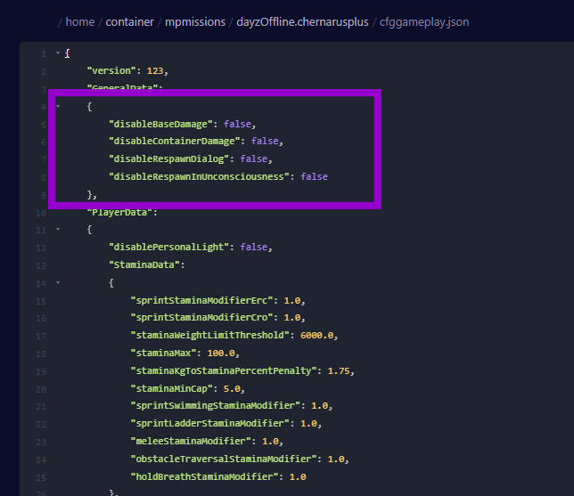 dayz cfggameplay file with base settings outlined