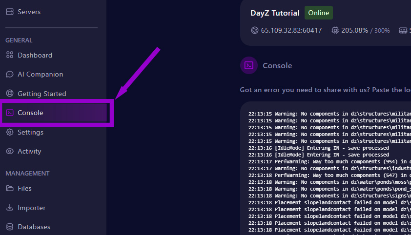 cybrancee panel dayz console tab outlined