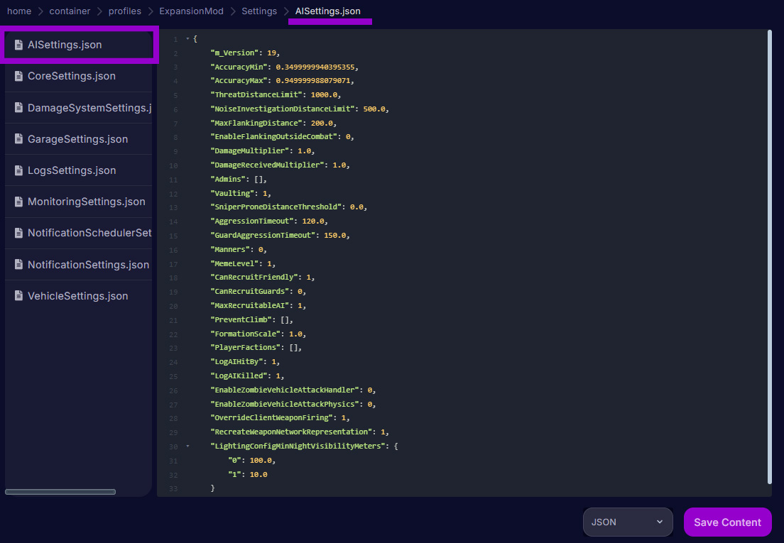 dayz expansion AI settings file with path outlined