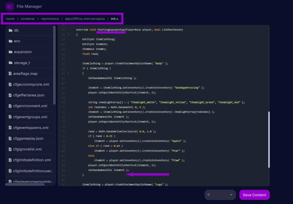 dayz init.c file with settings outlined