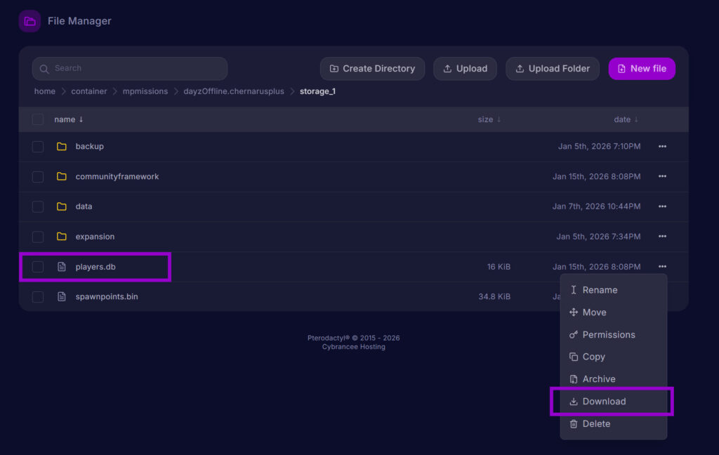 dayz mpmissions folder with players file and download options outlined