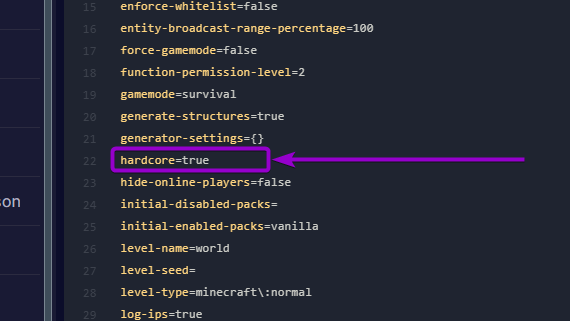 'hardcore' option set to true
