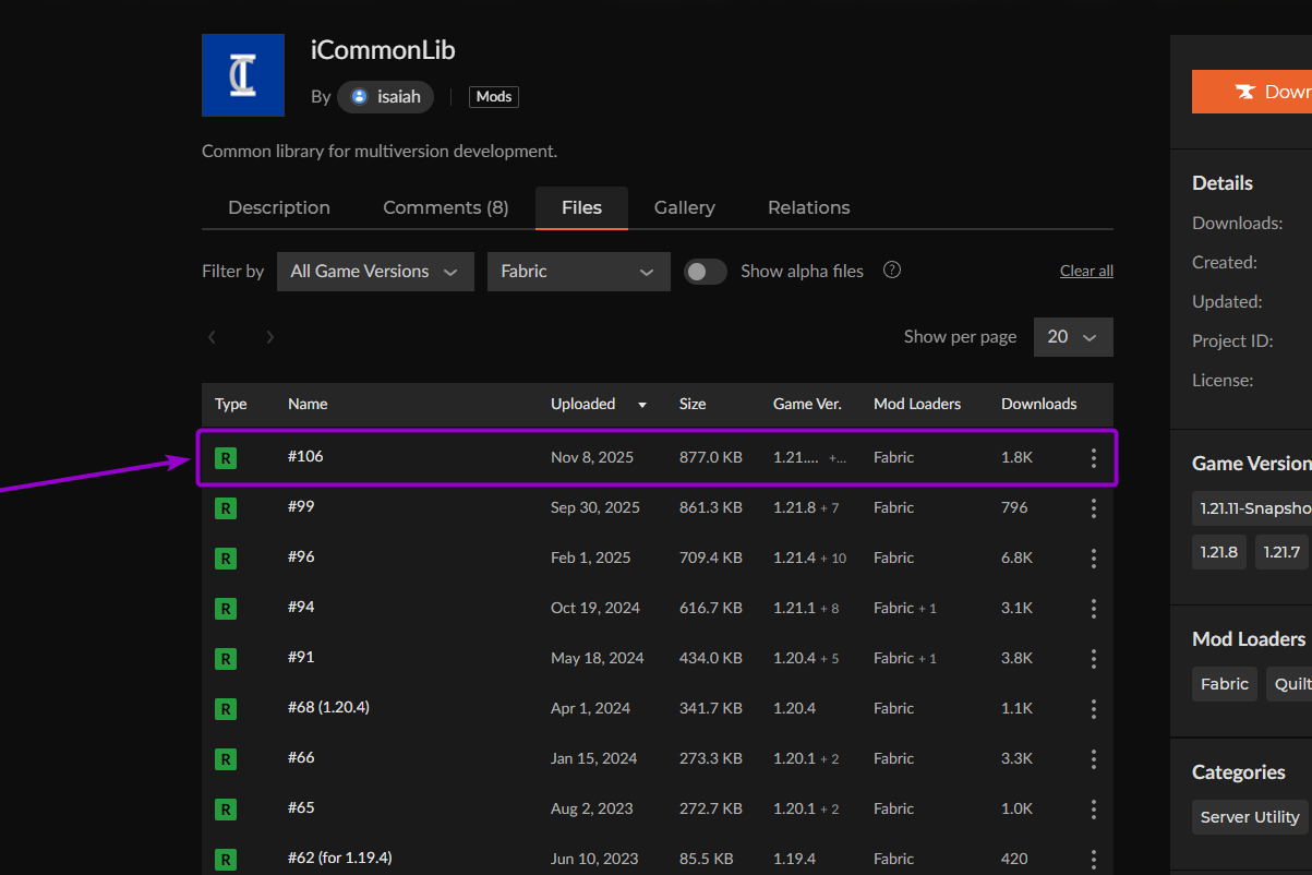 'iCommonLib' version download options