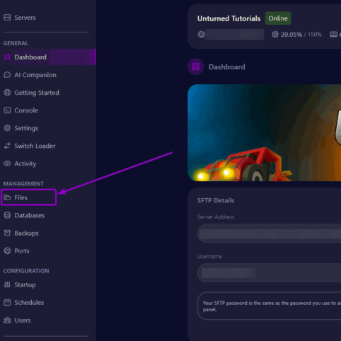 Cybrancee Panel Unturned Dashbard Files Tab Outlined