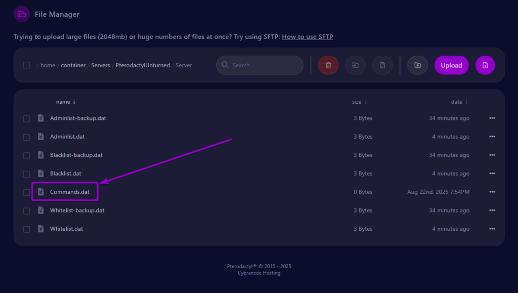 Cybrancee Panel Unturned Command.dat Difficulty Field Outlined