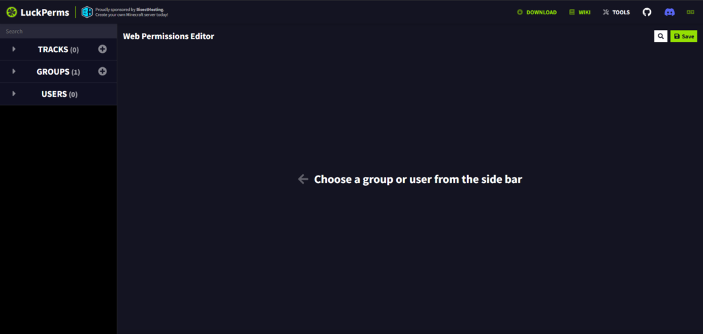 LuckPerms web editor dashboard.