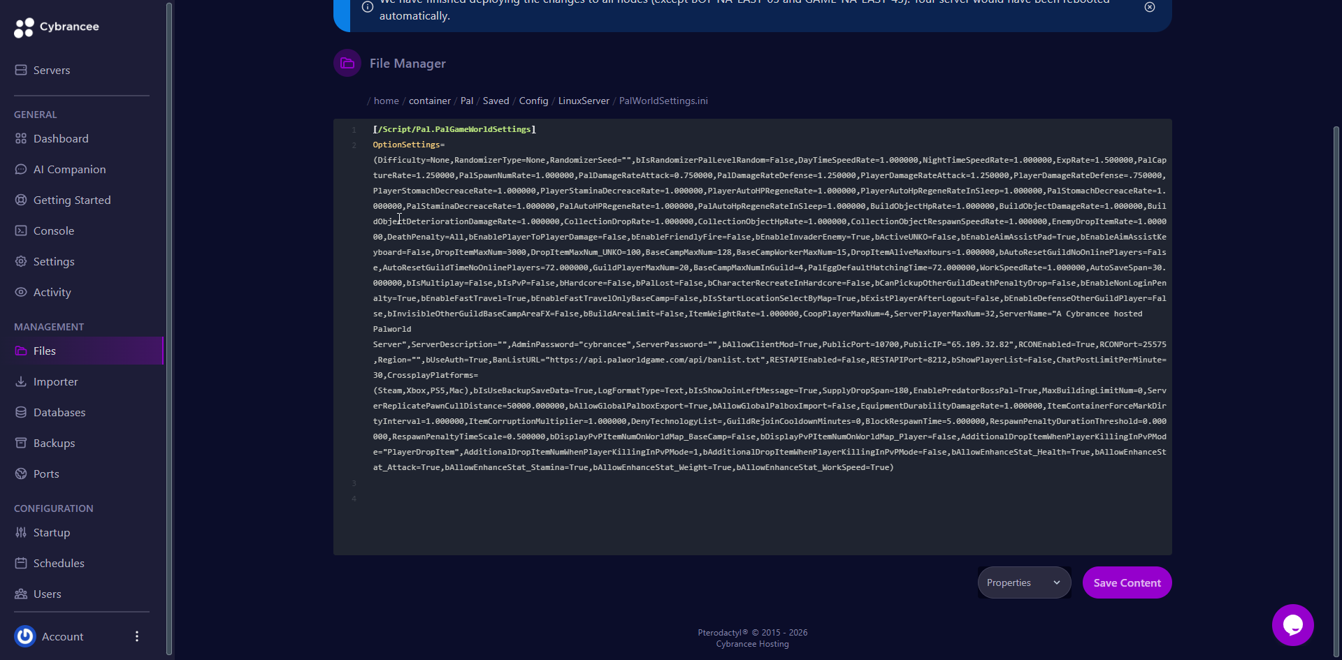 Palworld PalWorldSettings.ini