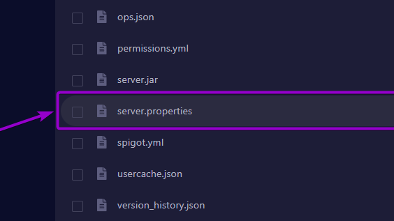 server.properties file outlined with arrow