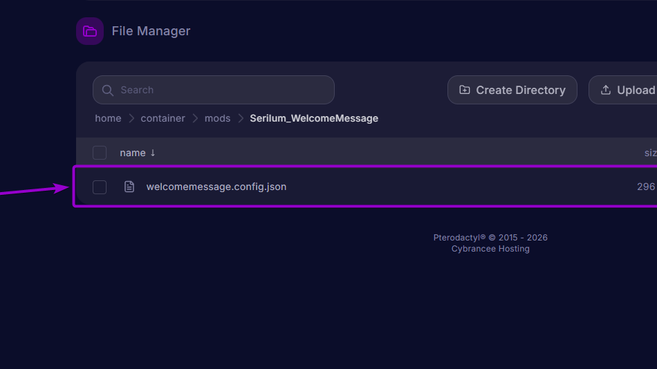 'welcomemessages' config file outlined with arrow