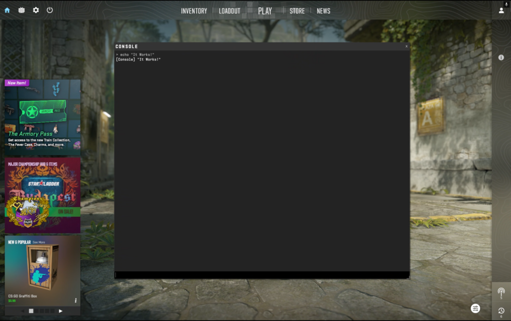 CS2 game with developer console opened.