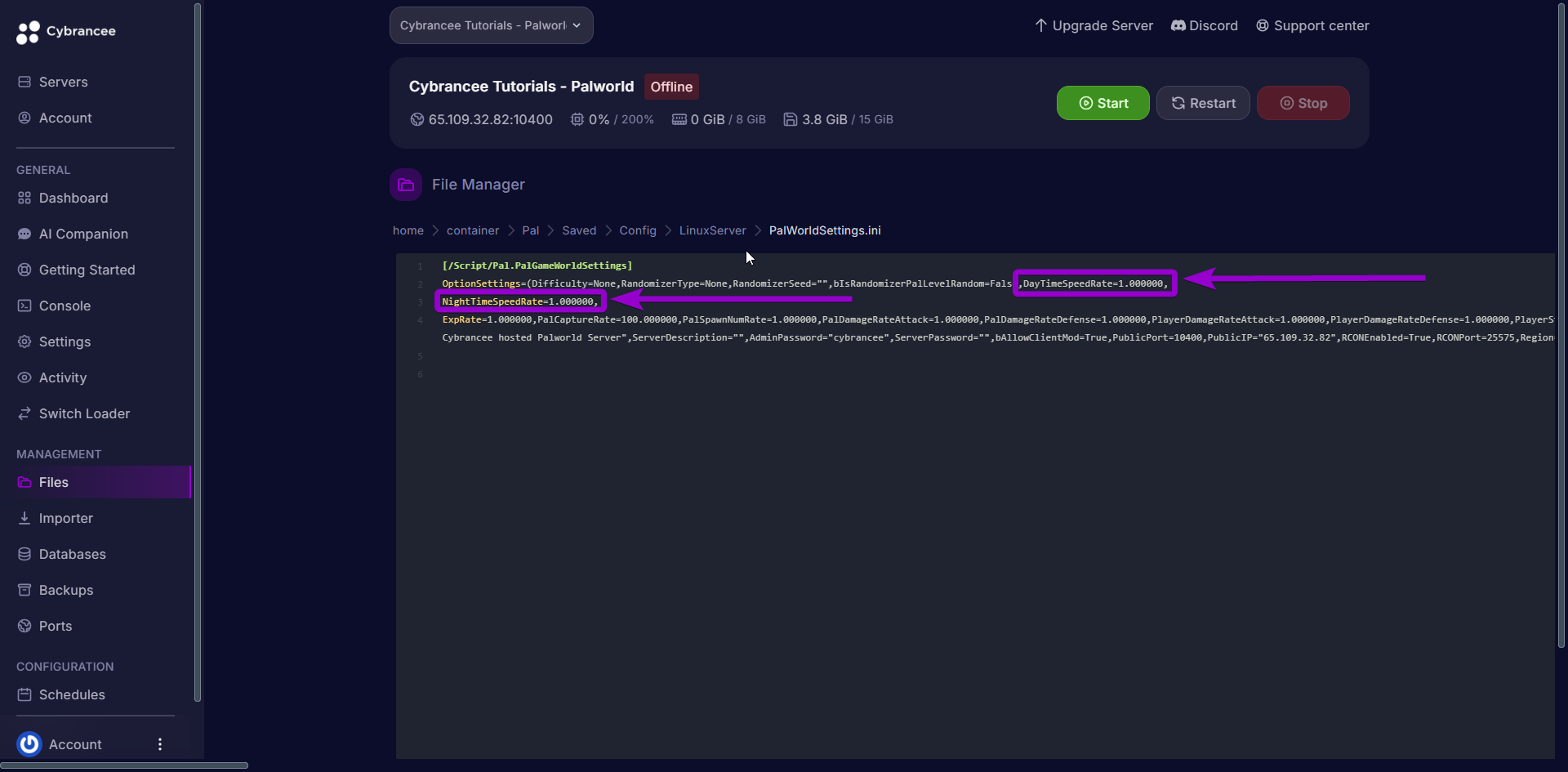 'daytimespeedrate and nighttimespeedrate' outlined with arrow