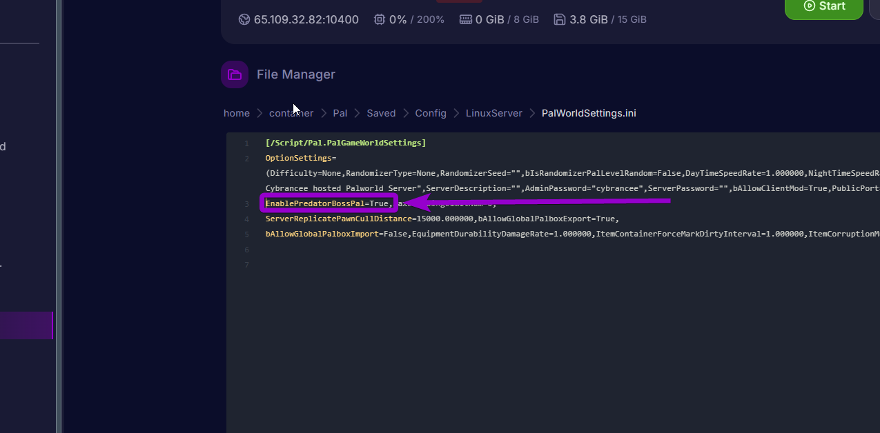 'EnablePredatorBossPal'
outlined with arrow