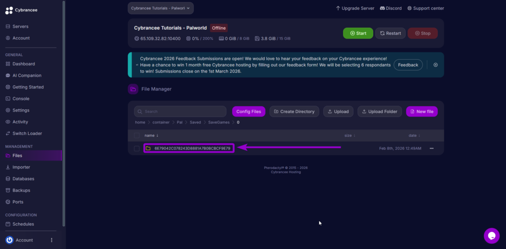 'Current world folder' outlined with arrow