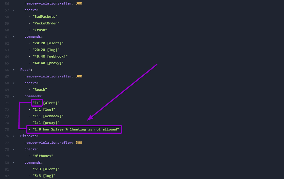 Adding the automated ban command to the GrimAC configuration file