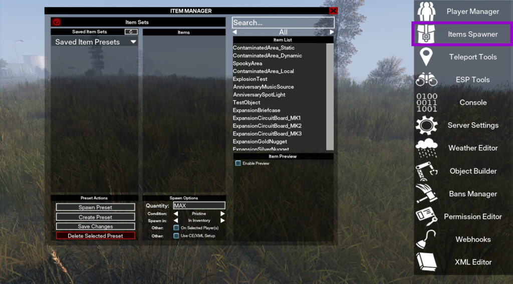 dayz vppadmintools ingame item spawner