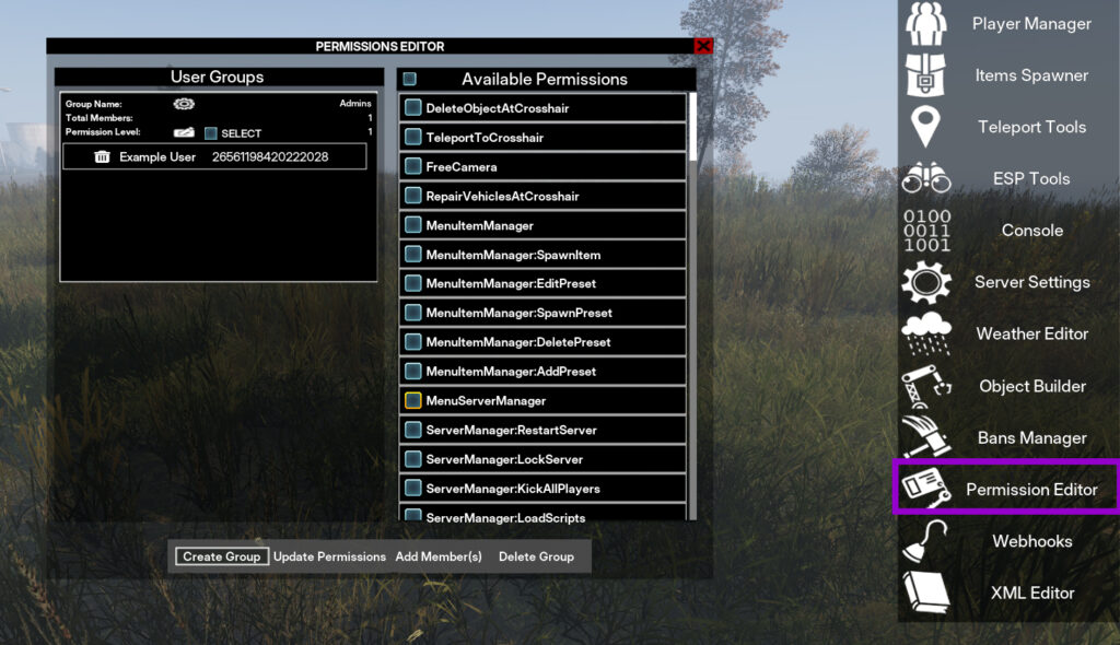 dayz vppadmintools ingame permission editor