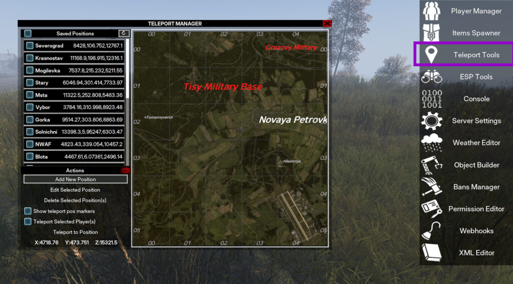 dayz vppadmintools ingame teleport tools
