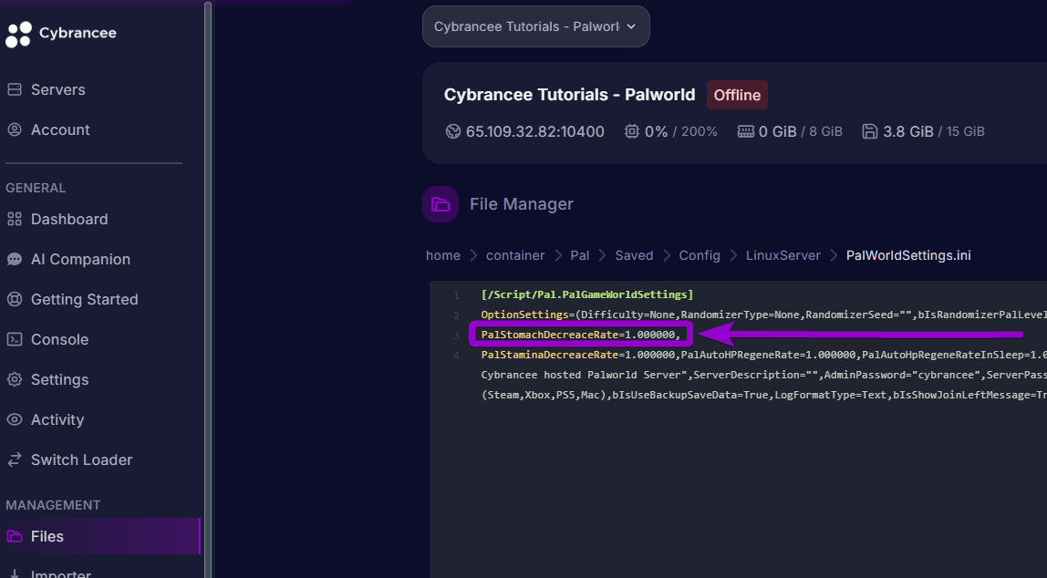 'palstomachdecreaserate' outlined with arrow