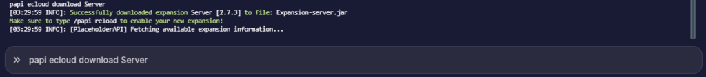 unning the command to download the Server expansion for PlaceholderAPI in the server console
