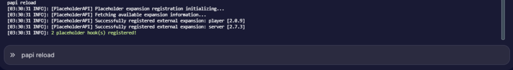 Executing the papi reload command in the console to activate the downloaded expansions
