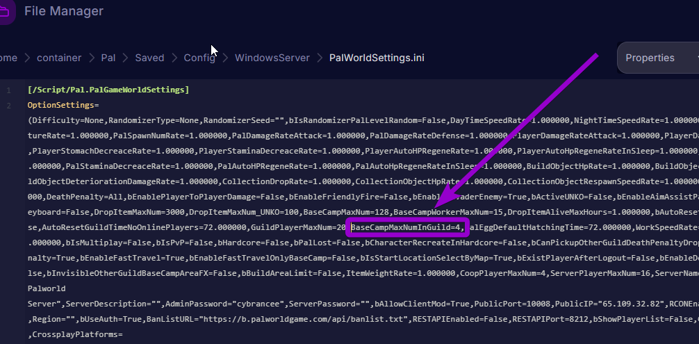 'BaseCampMaxNumInGuild' outlined with arrow