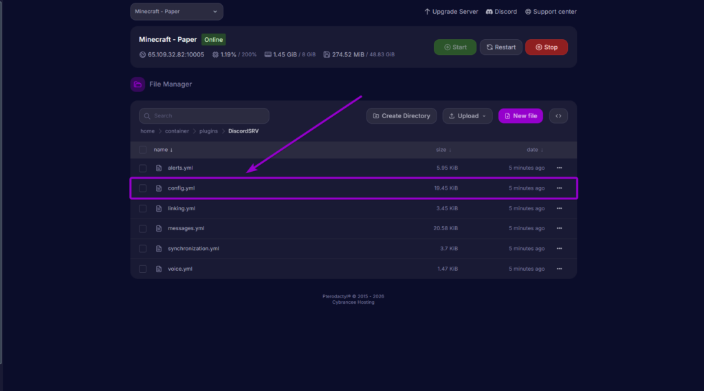 Highlighting Config.yml file in Cybrnacee Panel