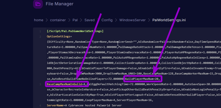 'GuildPlayerMaxNum'-and-'BaseCampMaxNumInGuild' outlined with arrow