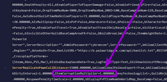 'ItemCorruptionMultiplier' outlined with arrow